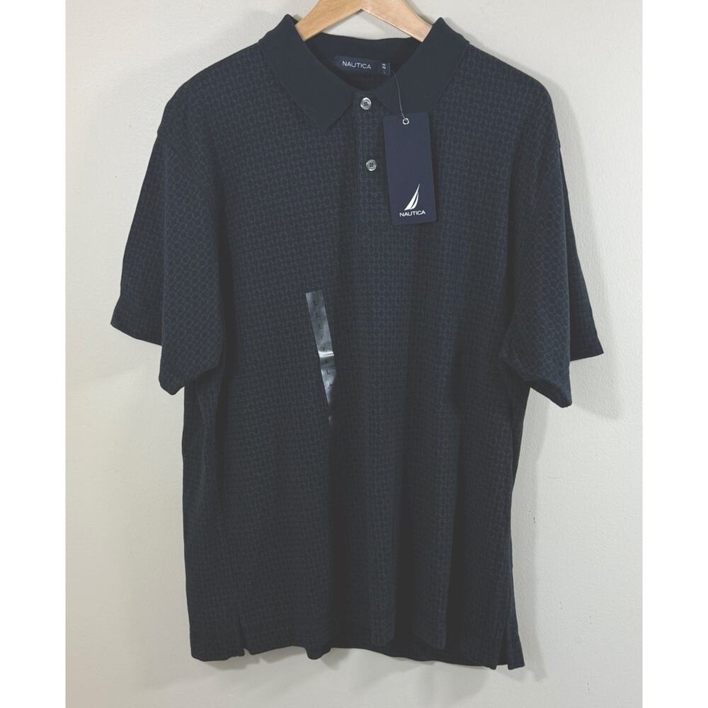 NWT Nautica Polo Shirt Men’s Size L Blue Geometric Print Stretch Golf Casual